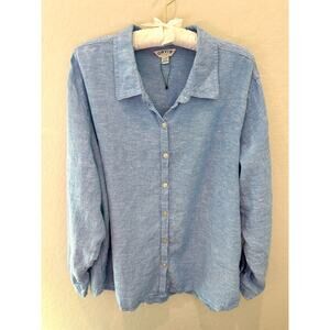 ORVIS | Plus Size Blue Linen Blend Button Up Long Sleeve Shirt | XXL